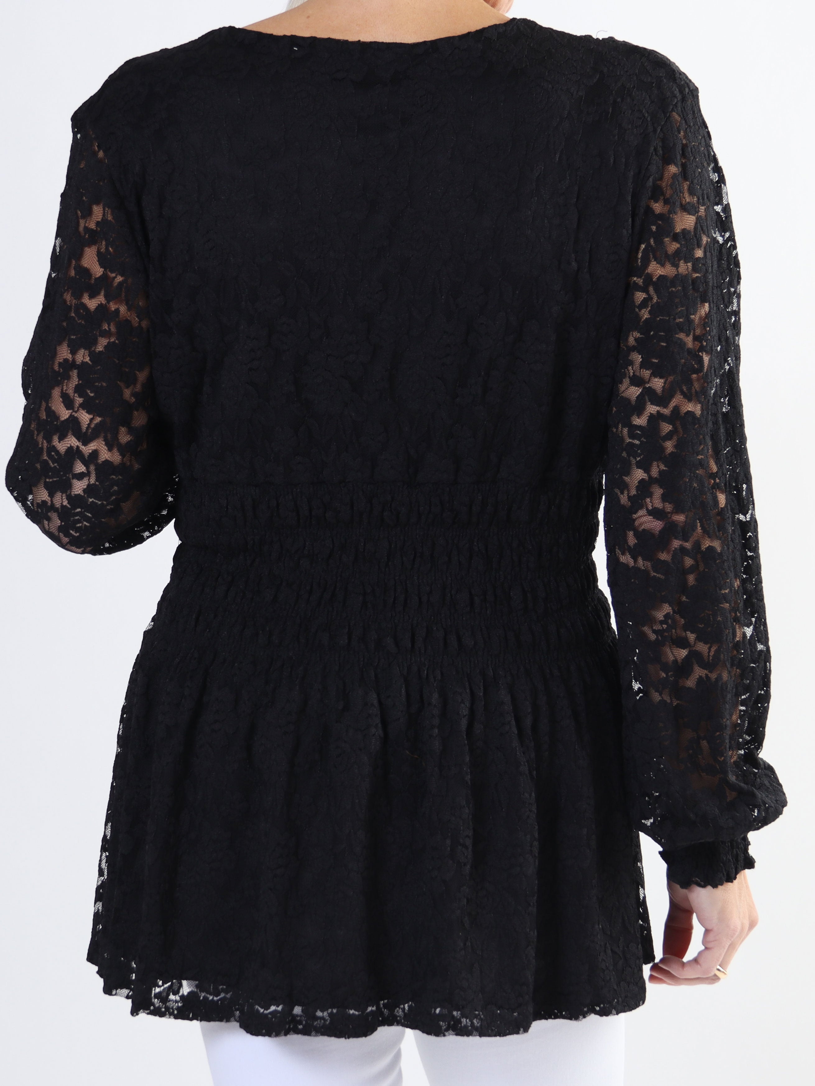 Pams Lace Shirt L/S - Elastisk spetsblus med lång ärm i stora storlekar